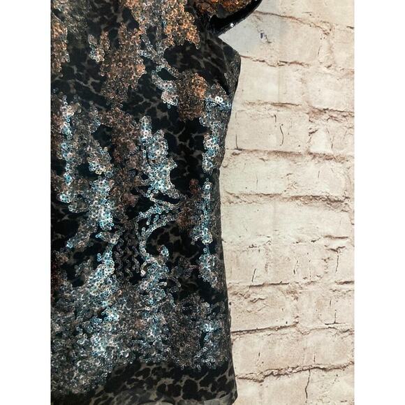 Elie Tahari Top Womens Medium Black All Over Sequin Animal Print Shimmer Career - Picture 8 of 14